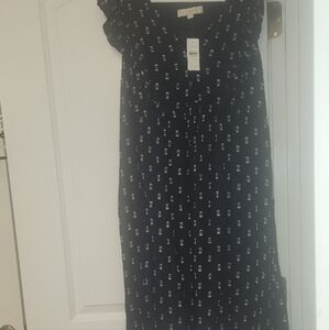 LOFT Navy and White Midi Dress